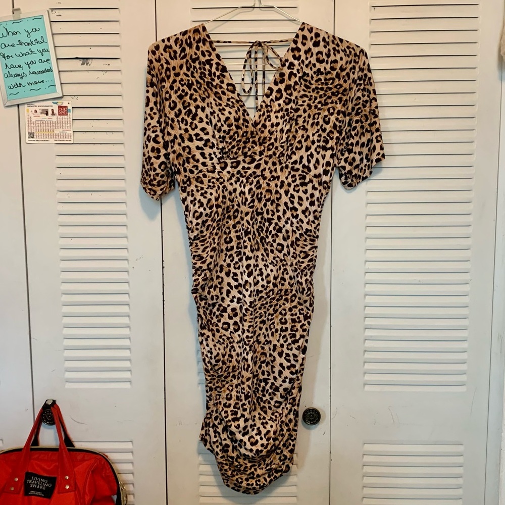 La Belle M Leopard Animal Print Scrunched Dress